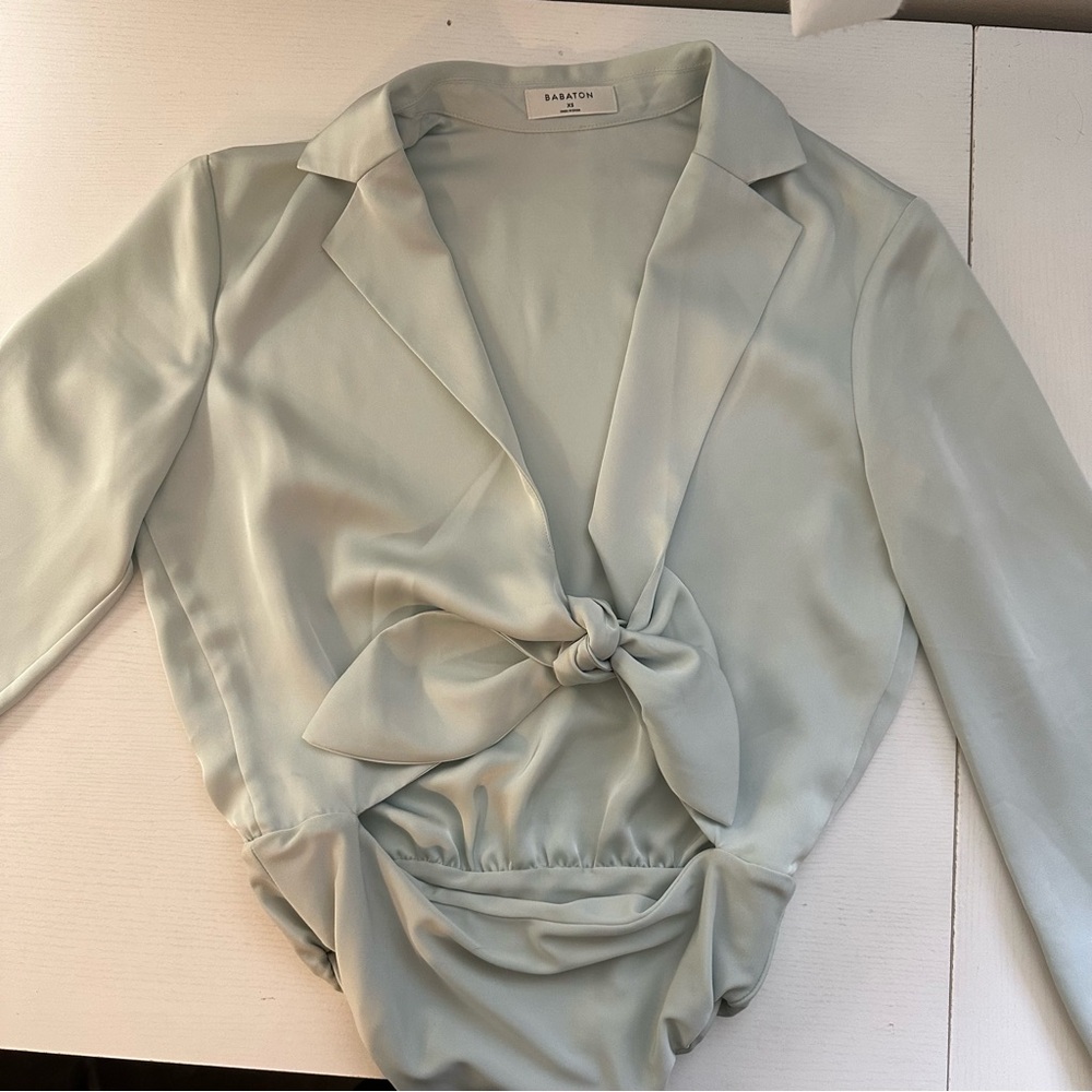 Babaton Light Green Satin Blouse - Picture 3 of 3